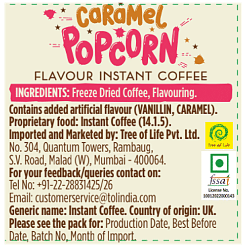 Beanies Flavoured Instant Coffee - Caramel Popcorn, Smooth & Sugar Free, 50 g  