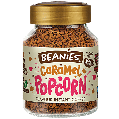Beanies Flavoured Instant Coffee - Caramel Popcorn, Smooth & Sugar Free, 50 g  