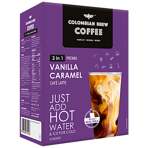 Colombian Brew Coffee 3 In 1 Vanilla Caramel Cafe Latte - Coffee Premix, 200 g (10 Sachets x 20 g Each)
