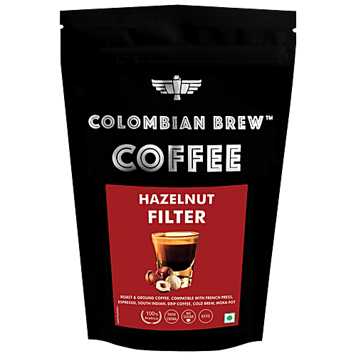 Colombian Brew Coffee Hazelnut Filter Coffee Powder - Arabica Roast & Ground, 100 g Pouch 