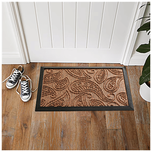 Cocotuft Door/Floor Mats - Rubber Moilded, 9mm Thick, Leaf Design, Beige, 1 pc  