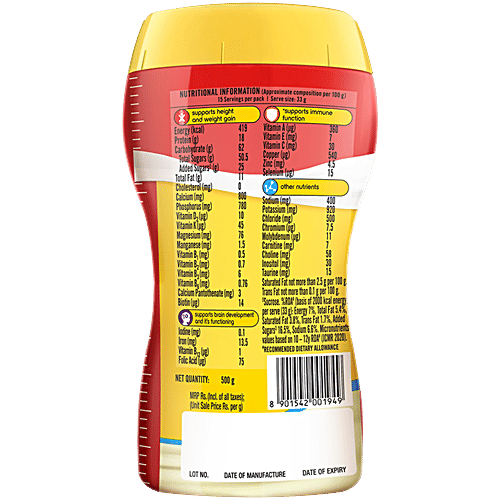 Complan Nutrition Drink Powder - For Kids, Creamy Classic Flavour, 500 g With 100% Milk Protein, Supports Memory & Concentration, Nutrition Drink For Kids With Protein & 34 Vital nutrients