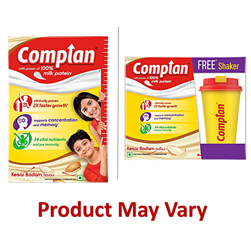 Complan Nutrition Drink Powder - For Kids, Kesar Badam Flavour, 500 g  With protein & 34 vital nutrients
