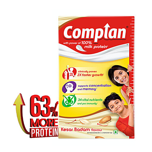 Complan Nutrition Drink Powder - For Kids, Kesar Badam Flavour, 500 g  With protein & 34 vital nutrients