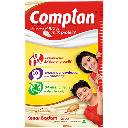 Complan Nutrition Drink Powder - For Kids, Kesar Badam Flavour, 500 g  With protein & 34 vital nutrients
