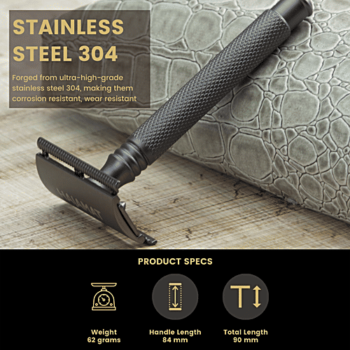 Hajamat Spade Double Edge Safety Razor - Stainless Steel 304, Closed Comb, Gunmetal Finish, 62 g  
