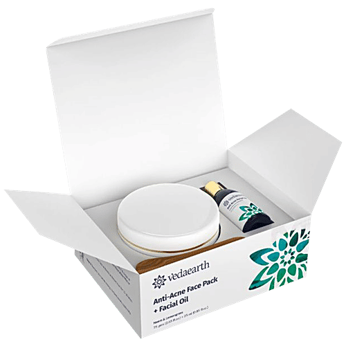 Vedaearth Anti-Acne Face Pack + Facial Oil - Neem & Lemongrass, 2 pcs (Pack 75g + Oil 25ml)