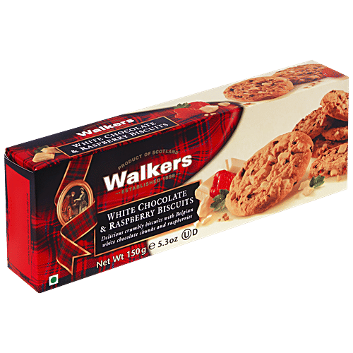 Walkers White Chocolate & Raspberry Biscuits - With Natural Ingredients, Baked, Delicious Cookies, 150 g  