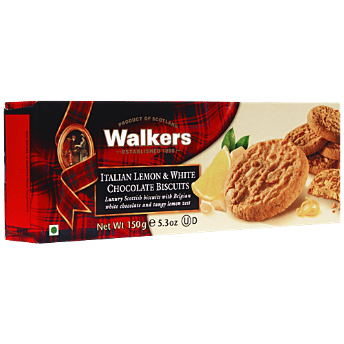 Walkers Italian Lemon & White Chocolate Biscuits - With Tangy Lemon Zest, Delicious Cookies, 150 g  