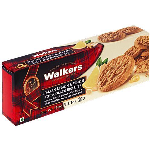 Walkers Italian Lemon & White Chocolate Biscuits - With Tangy Lemon Zest, Delicious Cookies, 150 g  