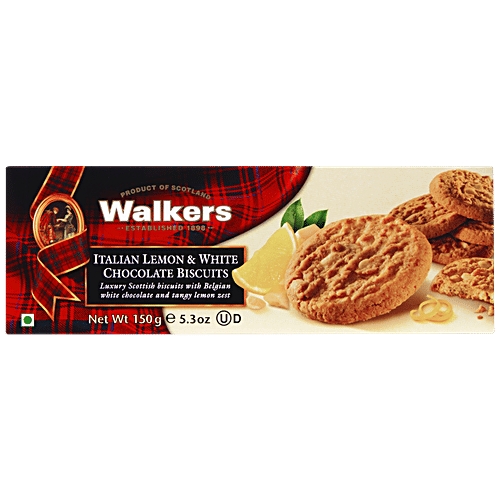 Walkers Italian Lemon & White Chocolate Biscuits - With Tangy Lemon Zest, Delicious Cookies, 150 g  