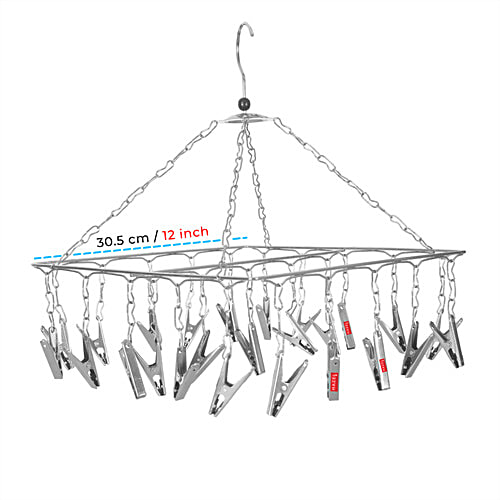 Hazel Steel Square Hanger - With Clips, For Drying Clothes, Easy To Use, Durable, Silver, 1 pc  