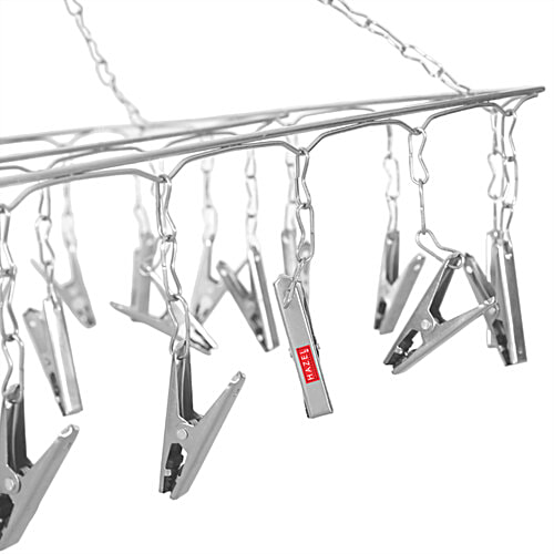 Hazel Steel Square Hanger - With Clips, For Drying Clothes, Easy To Use, Durable, Silver, 1 pc  