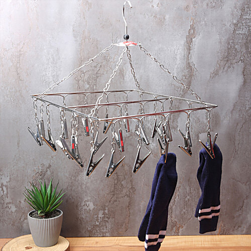 Hazel Steel Square Hanger - With Clips, For Drying Clothes, Easy To Use, Durable, Silver, 1 pc  