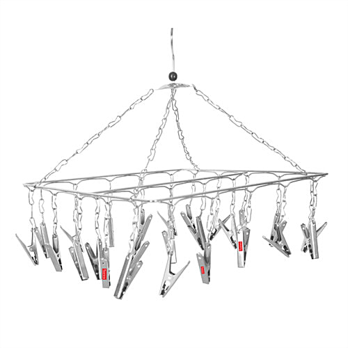 Hazel Steel Square Hanger - With Clips, For Drying Clothes, Easy To Use, Durable, Silver, 1 pc  
