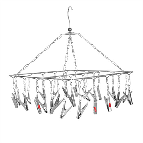 Hazel Steel Square Hanger - With Clips, For Drying Clothes, Easy To Use, Durable, Silver, 1 pc  