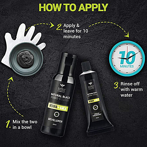 Bombay Shaving Company Natural Black Beard Colour - Henna & Amla, Long Lasting, 60 ml (Colourant + Developer, 30 ml each) 