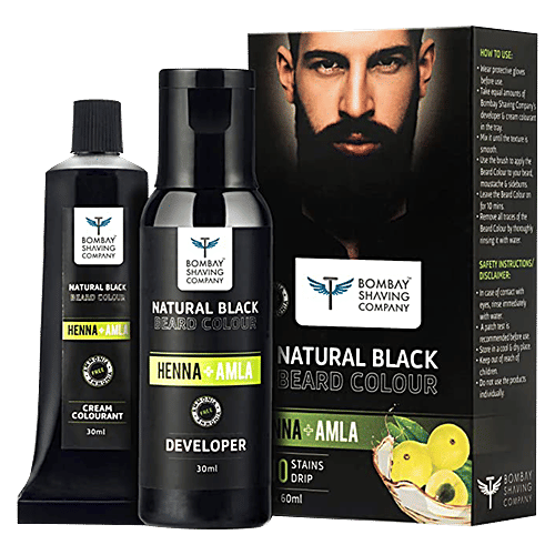 Bombay Shaving Company Natural Black Beard Colour - Henna & Amla, Long Lasting, 60 ml (Colourant + Developer, 30 ml each) 
