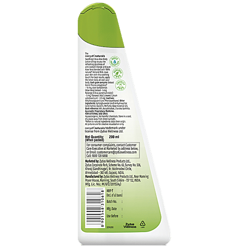 Everyuth Naturals Soothing Citrus Aloe Body Lotion - With Almond Milk, Anti Bacterial, Moisturizer, 200 ml Bottle 