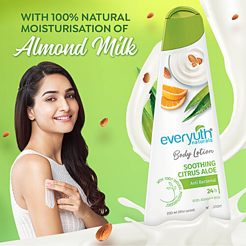 Everyuth Naturals Soothing Citrus Aloe Body Lotion - With Almond Milk, Anti Bacterial, Moisturizer, 200 ml Bottle 