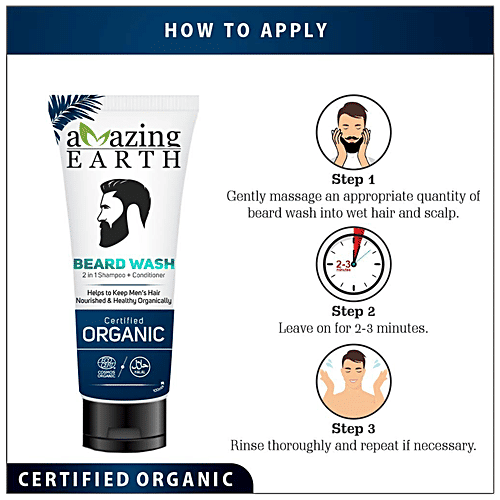 Amazing Earth Beard Wash - 2 In 1 Shampoo + Conditioner, Certified Organic, 100 ml Tube