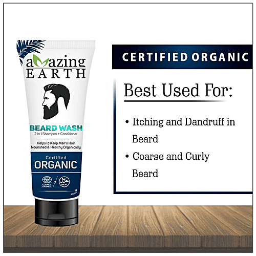 Amazing Earth Beard Wash - 2 In 1 Shampoo + Conditioner, Certified Organic, 100 ml Tube