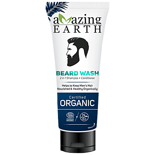Amazing Earth Beard Wash - 2 In 1 Shampoo + Conditioner, Certified Organic, 100 ml Tube