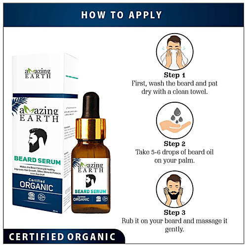 Amazing Earth Beard Serum - Certified Organic, Makes Strong & Healthy Hair, 30 ml Bottle 