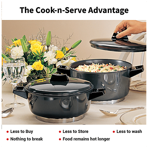 Hawkins Futura Hard Anodised Cook-N-Serve Bowl/Kadhai - 23 cm, 4.06 mm, Glass Lid, ACB30, 3 L  