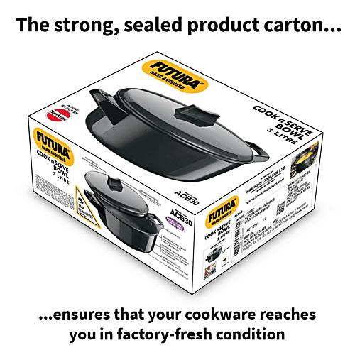 Hawkins Futura Hard Anodised Cook-N-Serve Bowl/Kadhai - 23 cm, 4.06 mm, Glass Lid, ACB30, 3 L  