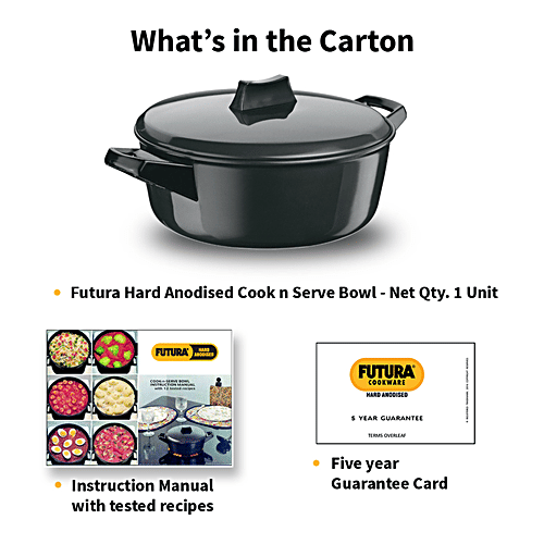 Hawkins Futura Hard Anodised Cook-N-Serve Bowl/Kadhai - 23 cm, 4.06 mm, Glass Lid, ACB30, 3 L  