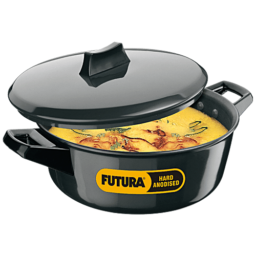 Hawkins Futura Hard Anodised Cook-N-Serve Bowl/Kadhai - 23 cm, 4.06 mm, Glass Lid, ACB30, 3 L  