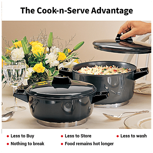 Hawkins Futura Hard Anodised Cook-N-Serve Bowl/Kadhai - 23 cm, 4.06 mm, Glass Lid, ACB40, 4 L  