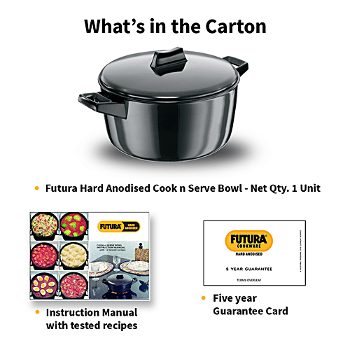Hawkins Futura Hard Anodised Cook-N-Serve Bowl/Kadhai - 23 cm, 4.06 mm, Glass Lid, ACB40, 4 L  
