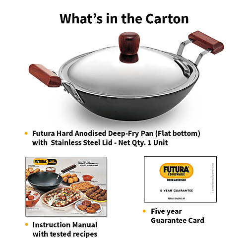 Hawkins Futura Hard Anodised Aluminium Deep-Fry Pan/Kadhai - 30 cm, 4.06 mm with Steel Lid, AD375S, 3.75 L  