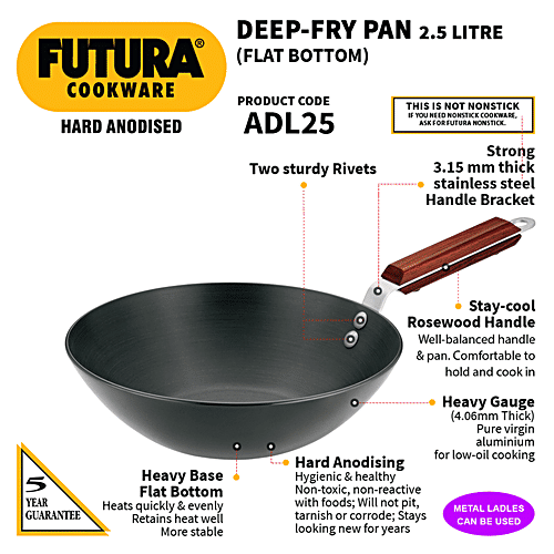 Hawkins Futura Hard Anodised Aluminium Deep Fry/Wok Pan - Flat Bottom, 26 cm, 4.06 mm, ADL25, 2.5 l  