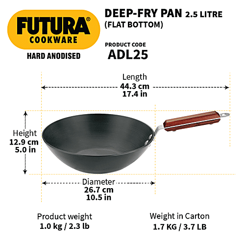 Hawkins Futura Hard Anodised Aluminium Deep Fry/Wok Pan - Flat Bottom, 26 cm, 4.06 mm, ADL25, 2.5 l  