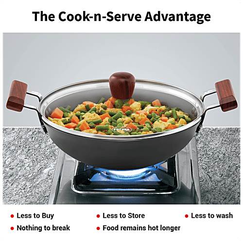Hawkins Futura Hard Anodised Aluminium Deep Fry Pan/Kadhai - Round Bottom, 26 cm, 3.25 mm, Glass Lid, AFFK25G, 2.5 l  