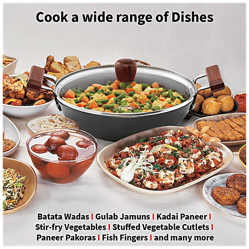 Hawkins Futura Hard Anodised Aluminium Deep Fry Pan/Kadhai - Round Bottom, 26 cm, 3.25 mm, Glass Lid, AFFK25G, 2.5 l  