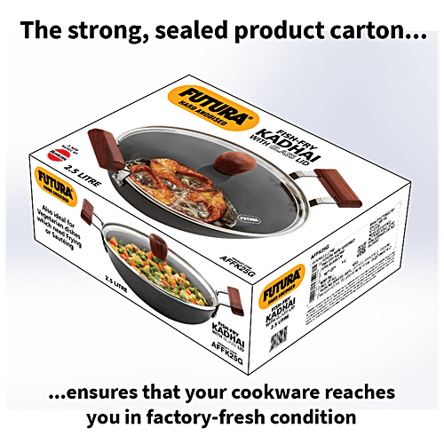 Hawkins Futura Hard Anodised Aluminium Deep Fry Pan/Kadhai - Round Bottom, 26 cm, 3.25 mm, Glass Lid, AFFK25G, 2.5 l  