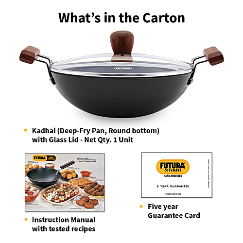 Hawkins Futura Hard Anodised Aluminium Deep Fry Pan/Kadhai - Round Bottom, 26 cm, 3.25 mm, Glass Lid, AFFK25G, 2.5 l  