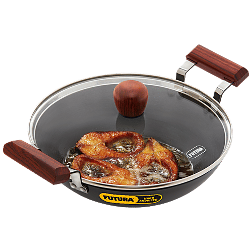 Hawkins Futura Hard Anodised Aluminium Deep Fry Pan/Kadhai - Round Bottom, 26 cm, 3.25 mm, Glass Lid, AFFK25G, 2.5 l  