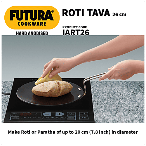 Hawkins Futura Hard Anodised Roti Tawa - Induction Base, 26 cm, 4.88 mm, Stainless Steel Handle, IART26, 1 pc  