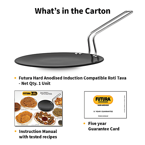 Hawkins Futura Hard Anodised Roti Tawa - Induction Base, 26 cm, 4.88 mm, Stainless Steel Handle, IART26, 1 pc  