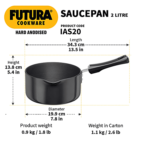 Hawkins Hard Anodised Saucepan - Induction Base, 18 cm, 3.25 mm, Plastic Handle, IAS20, 2 L  
