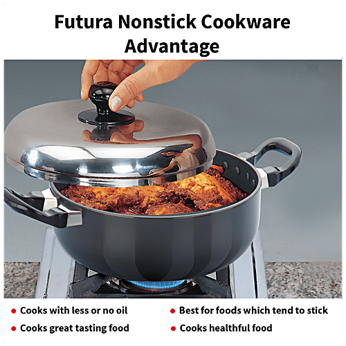 Hawkins Futura Hard Anodised Aluminium All-Purpose Pan/Frying Pan - Non Stick, 22 cm, 3.25 mm, Steel Lid, NAP30, 3 l