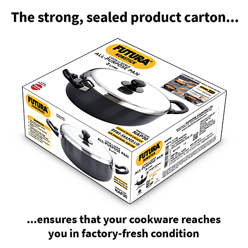 Hawkins Futura Hard Anodised Aluminium All-Purpose Pan/Frying Pan - Non Stick, 22 cm, 3.25 mm, Steel Lid, NAP30, 3 l
