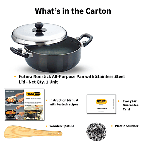 Hawkins Futura Hard Anodised Aluminium All-Purpose Pan/Frying Pan - Non Stick, 22 cm, 3.25 mm, Steel Lid, NAP30, 3 l