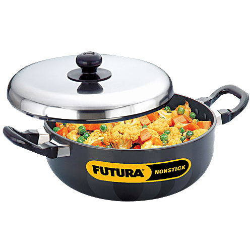 Hawkins Futura Hard Anodised Aluminium All-Purpose Pan/Frying Pan - Non Stick, 22 cm, 3.25 mm, Steel Lid, NAP30, 3 l