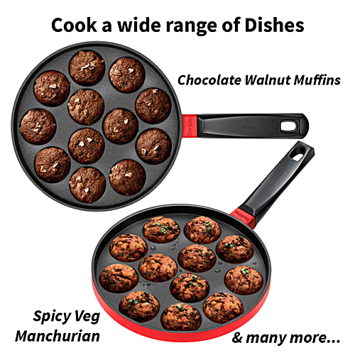 Hawkins Diecast Non-Stick Appe Pan/Appam Patra/Paniyarakkal/Paddu Maker - 22 Cm, 12 Cups, Glass Lid, 1 pc  